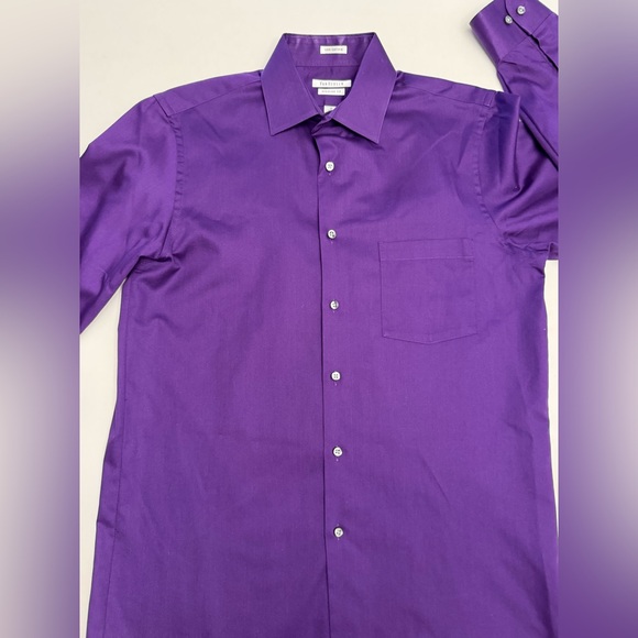 Van Heusen Men’s Dress Shirt 15” Purple Button Up Collared Lux Sateen 32/33 - Picture 3 of 9